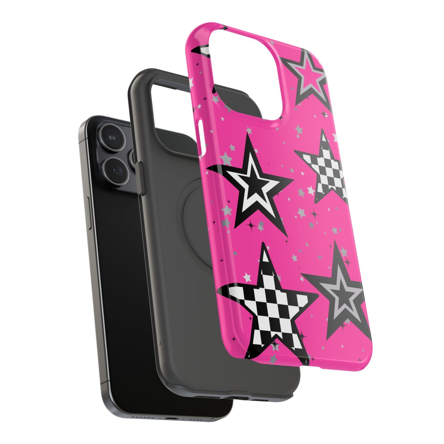 Starry Pink Impact-Resistant Case, Bold Phone Cover, Trendy Tech Accessory, Star, Gifts for Occasions, Phone Case, Iphone