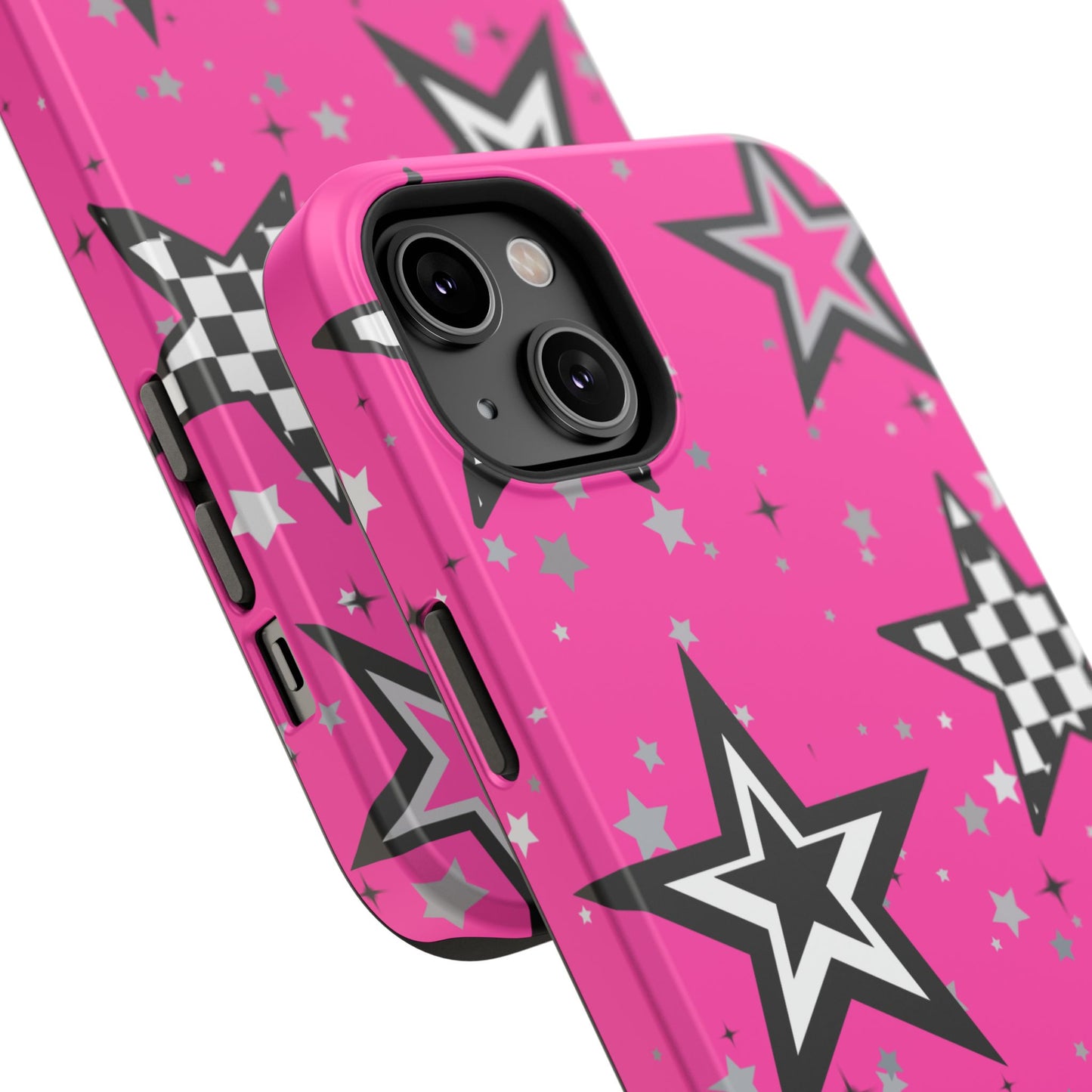 Starry Pink Impact-Resistant Case, Bold Phone Cover, Trendy Tech Accessory, Star, Gifts for Occasions, Phone Case, Iphone