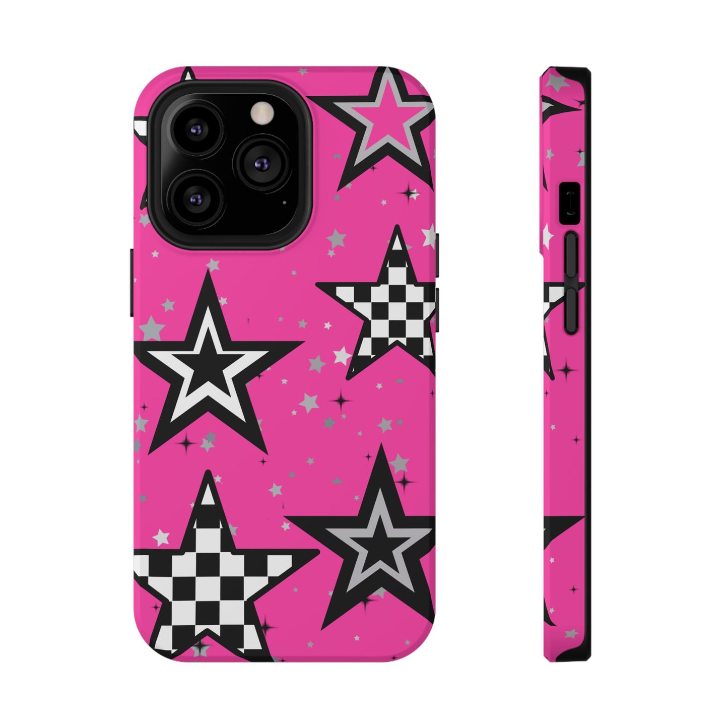 Starry Pink Impact-Resistant Case, Bold Phone Cover, Trendy Tech Accessory, Star, Gifts for Occasions, Phone Case, Iphone