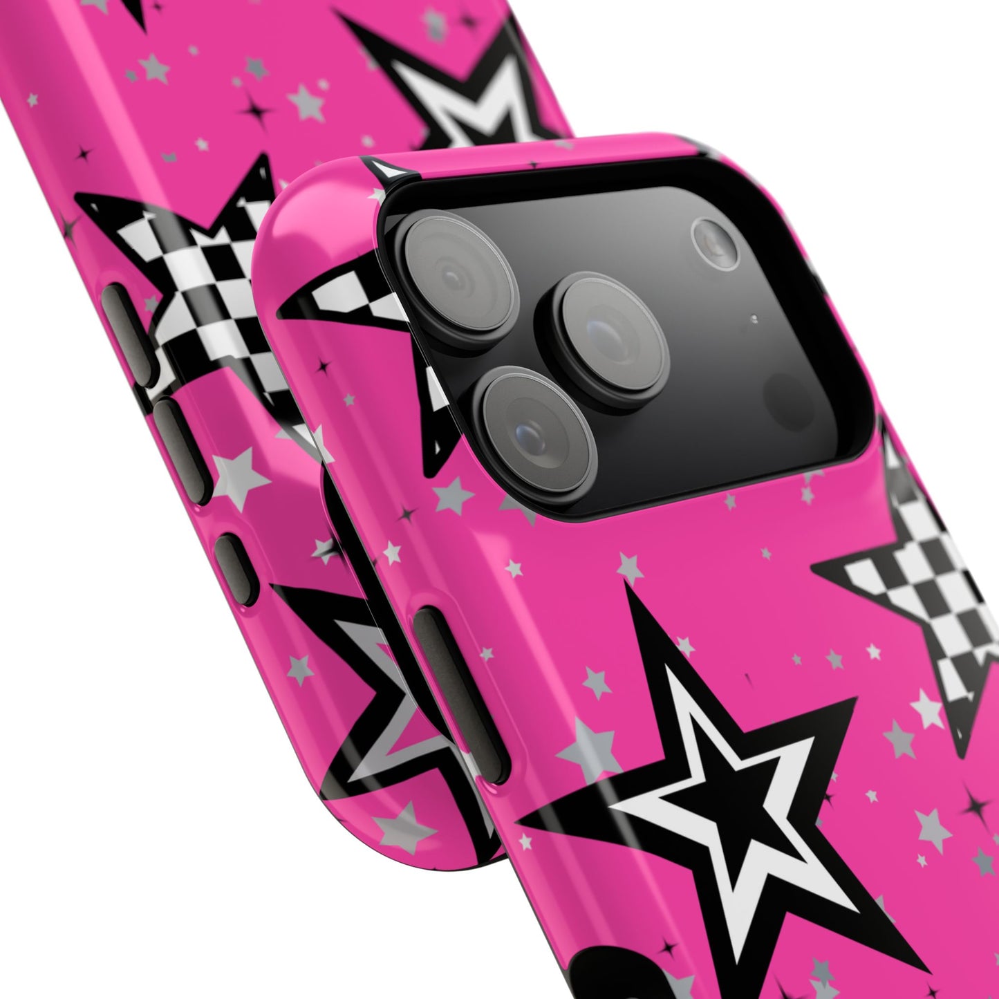 Starry Pink Impact-Resistant Case, Bold Phone Cover, Trendy Tech Accessory, Star, Gifts for Occasions, Phone Case, Iphone
