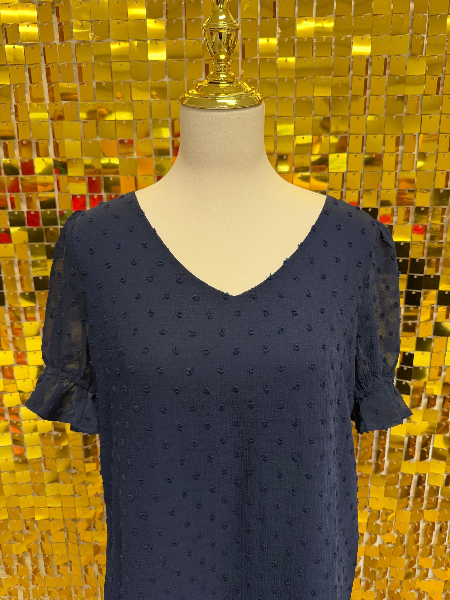 Navy Blue Swiss Dot Lined Blouse