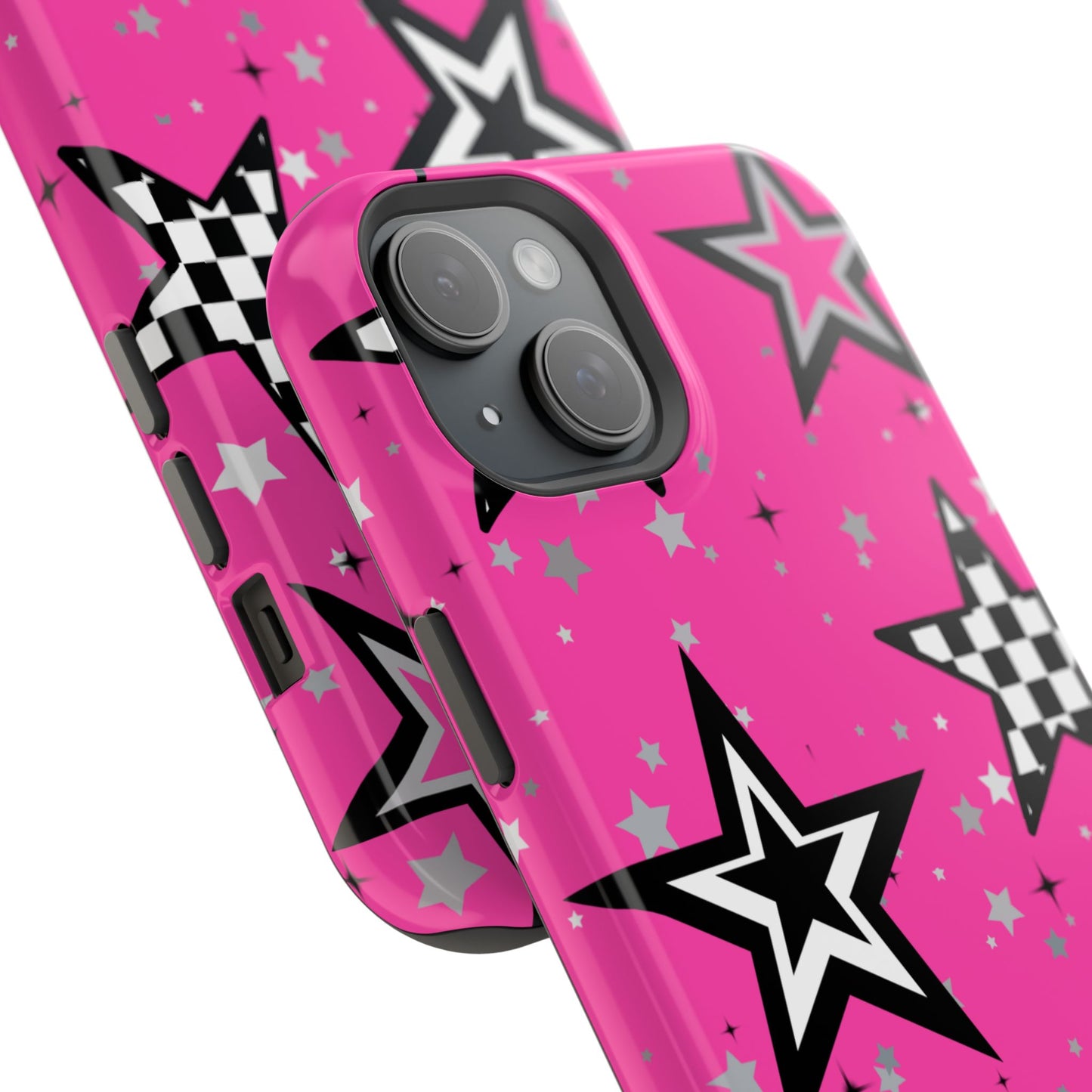 Starry Pink Impact-Resistant Case, Bold Phone Cover, Trendy Tech Accessory, Star, Gifts for Occasions, Phone Case, Iphone