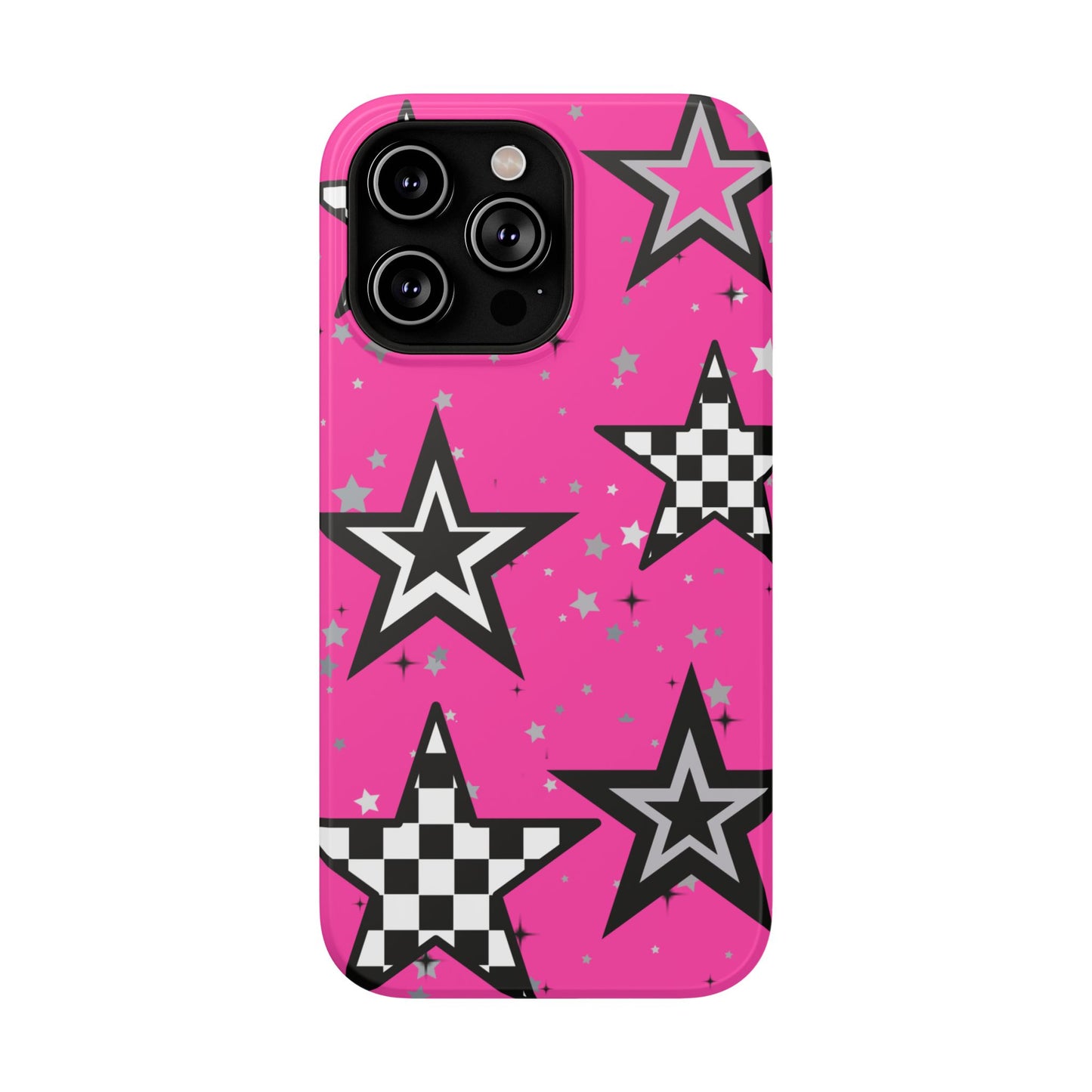 Starry Pink Impact-Resistant Case, Bold Phone Cover, Trendy Tech Accessory, Star, Gifts for Occasions, Phone Case, Iphone