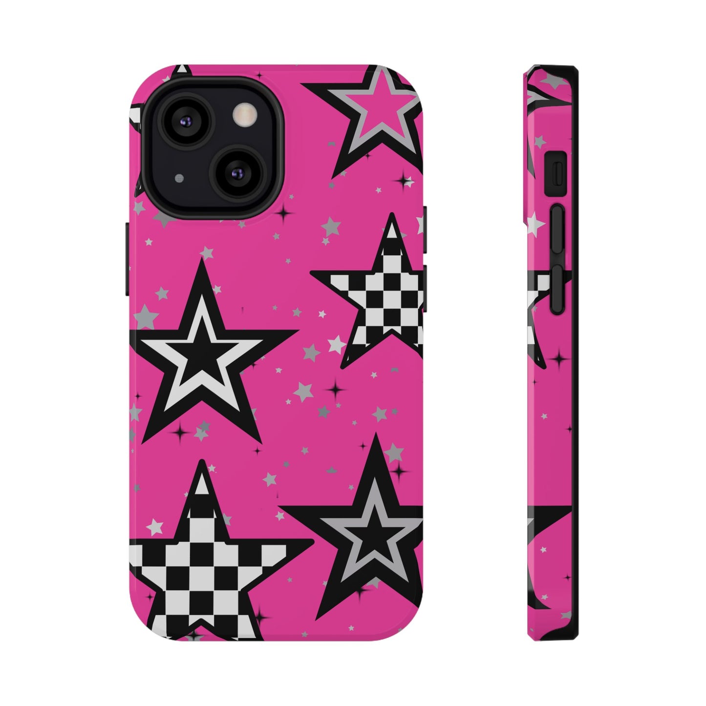 Starry Pink Impact-Resistant Case, Bold Phone Cover, Trendy Tech Accessory, Star, Gifts for Occasions, Phone Case, Iphone