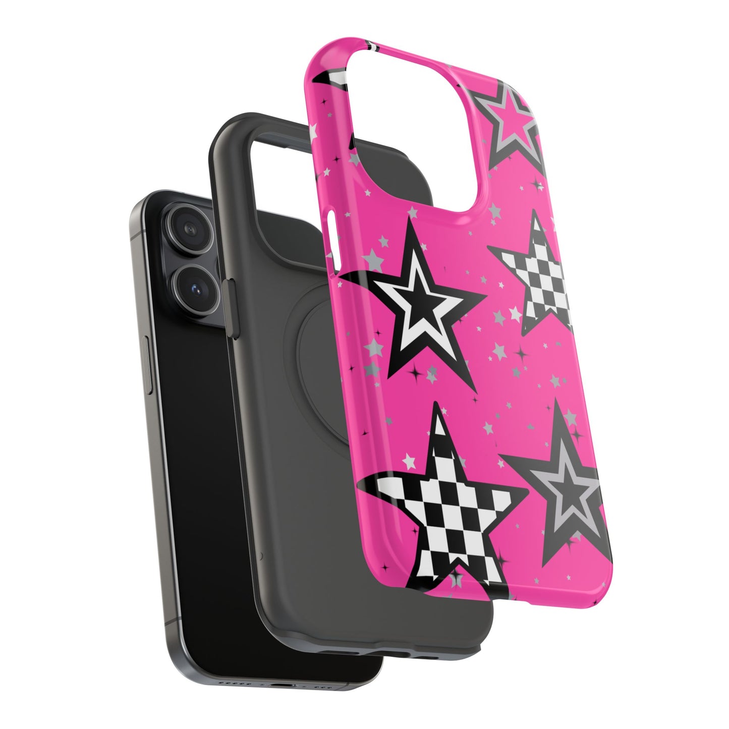 Starry Pink Impact-Resistant Case, Bold Phone Cover, Trendy Tech Accessory, Star, Gifts for Occasions, Phone Case, Iphone