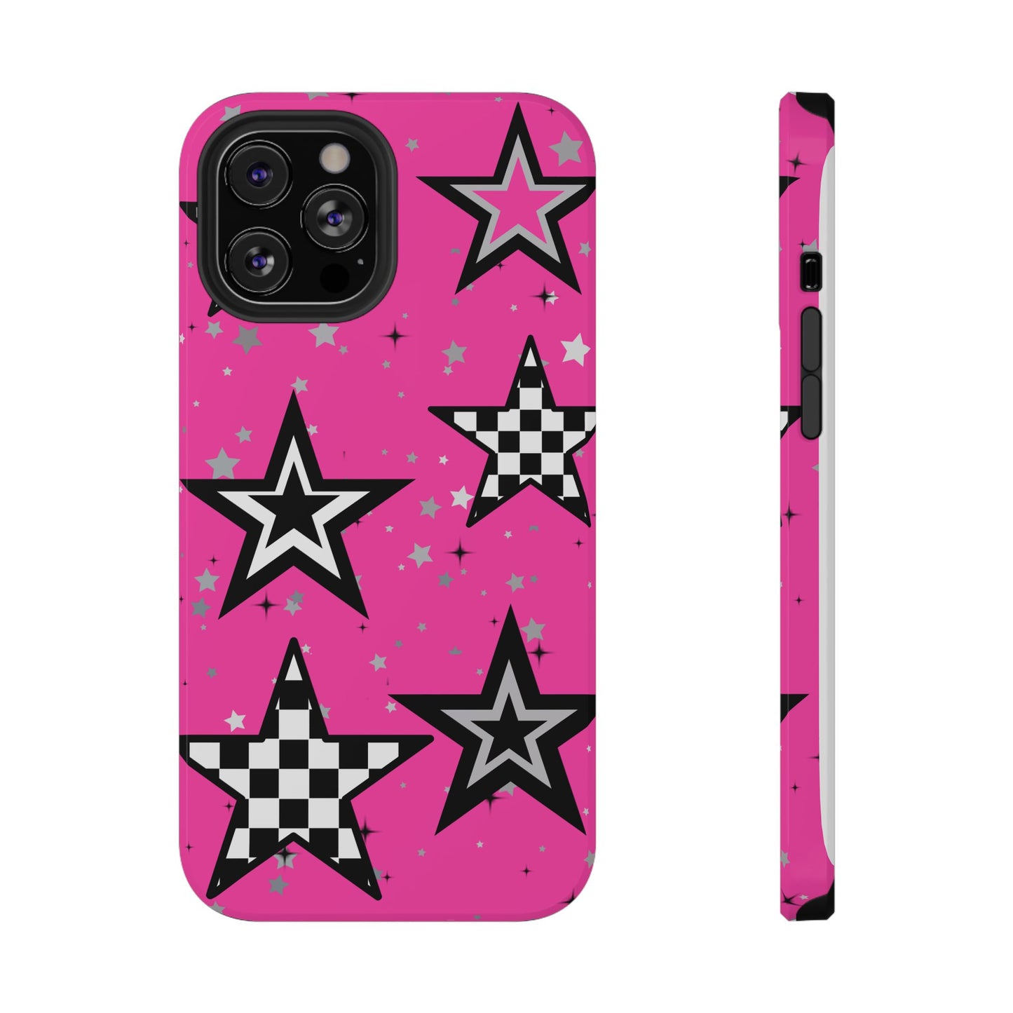 Starry Pink Impact-Resistant Case, Bold Phone Cover, Trendy Tech Accessory, Star, Gifts for Occasions, Phone Case, Iphone