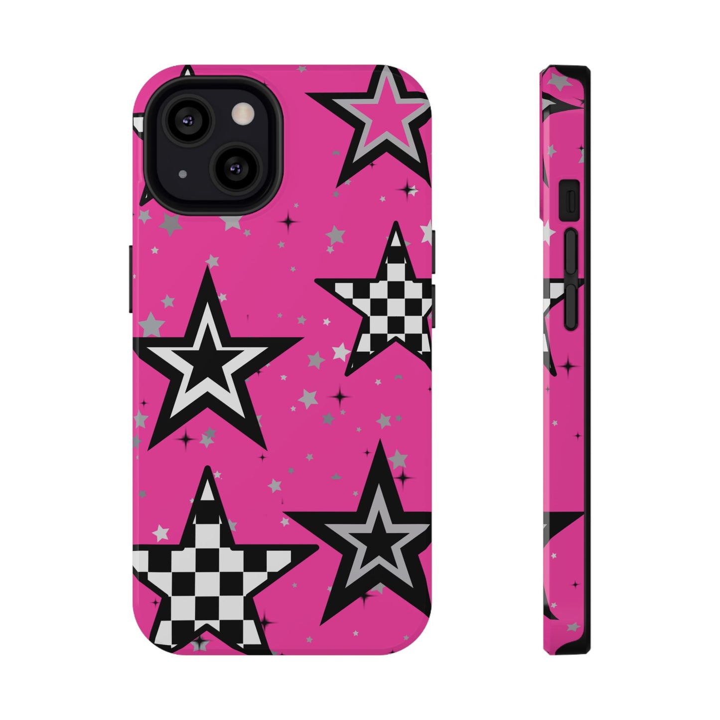 Starry Pink Impact-Resistant Case, Bold Phone Cover, Trendy Tech Accessory, Star, Gifts for Occasions, Phone Case, Iphone