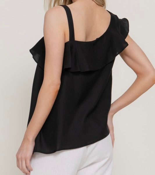 Black Asymmetrical Woven Top