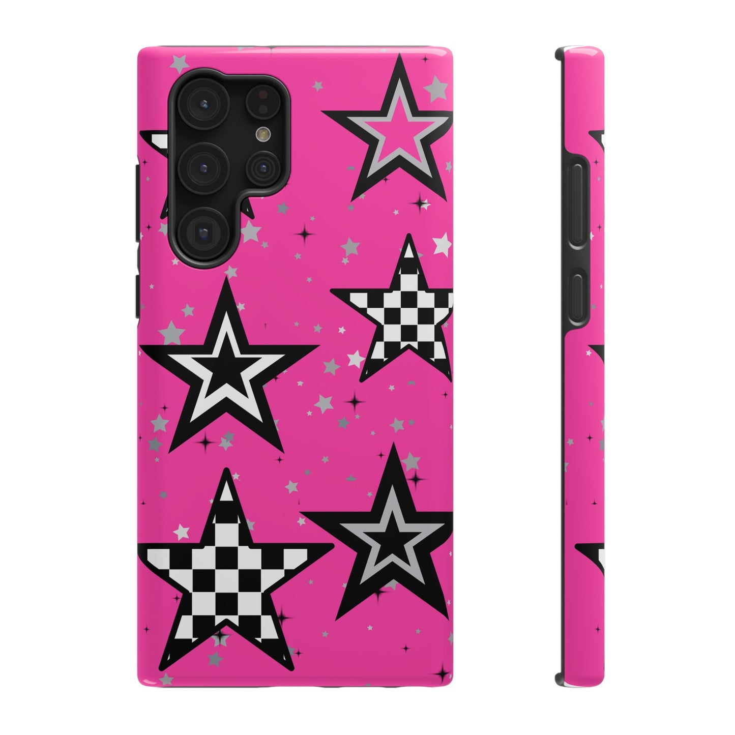 Starry Pink Impact-Resistant Case, Bold Phone Cover, Trendy Tech Accessory, Star, Gifts for Occasions, Phone Case, Iphone