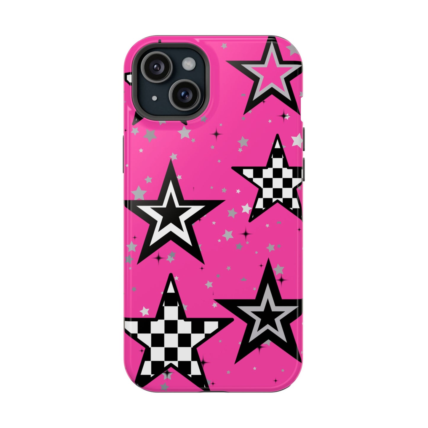Starry Pink Impact-Resistant Case, Bold Phone Cover, Trendy Tech Accessory, Star, Gifts for Occasions, Phone Case, Iphone