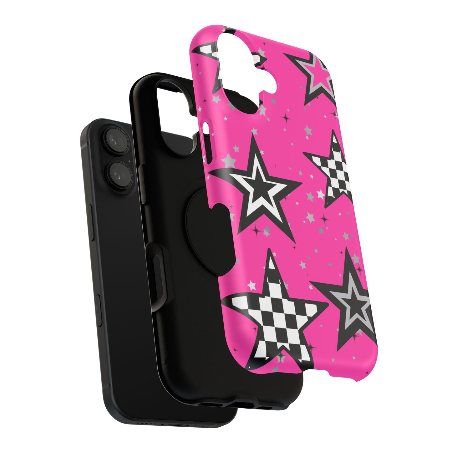 Starry Pink Impact-Resistant Case, Bold Phone Cover, Trendy Tech Accessory, Star, Gifts for Occasions, Phone Case, Iphone