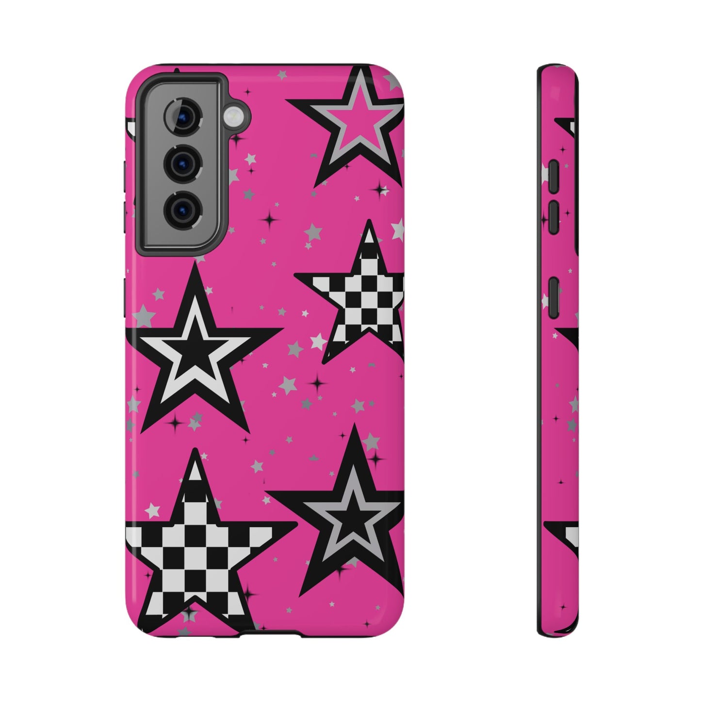 Starry Pink Impact-Resistant Case, Bold Phone Cover, Trendy Tech Accessory, Star, Gifts for Occasions, Phone Case, Iphone