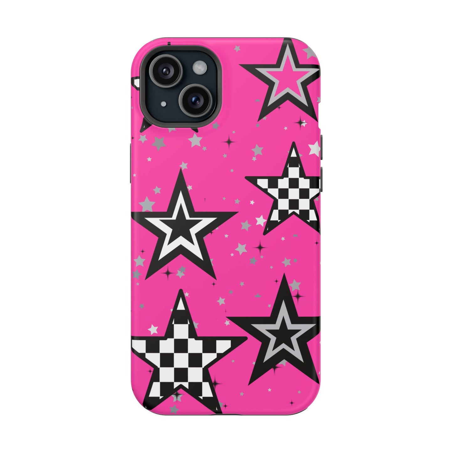 Starry Pink Impact-Resistant Case, Bold Phone Cover, Trendy Tech Accessory, Star, Gifts for Occasions, Phone Case, Iphone