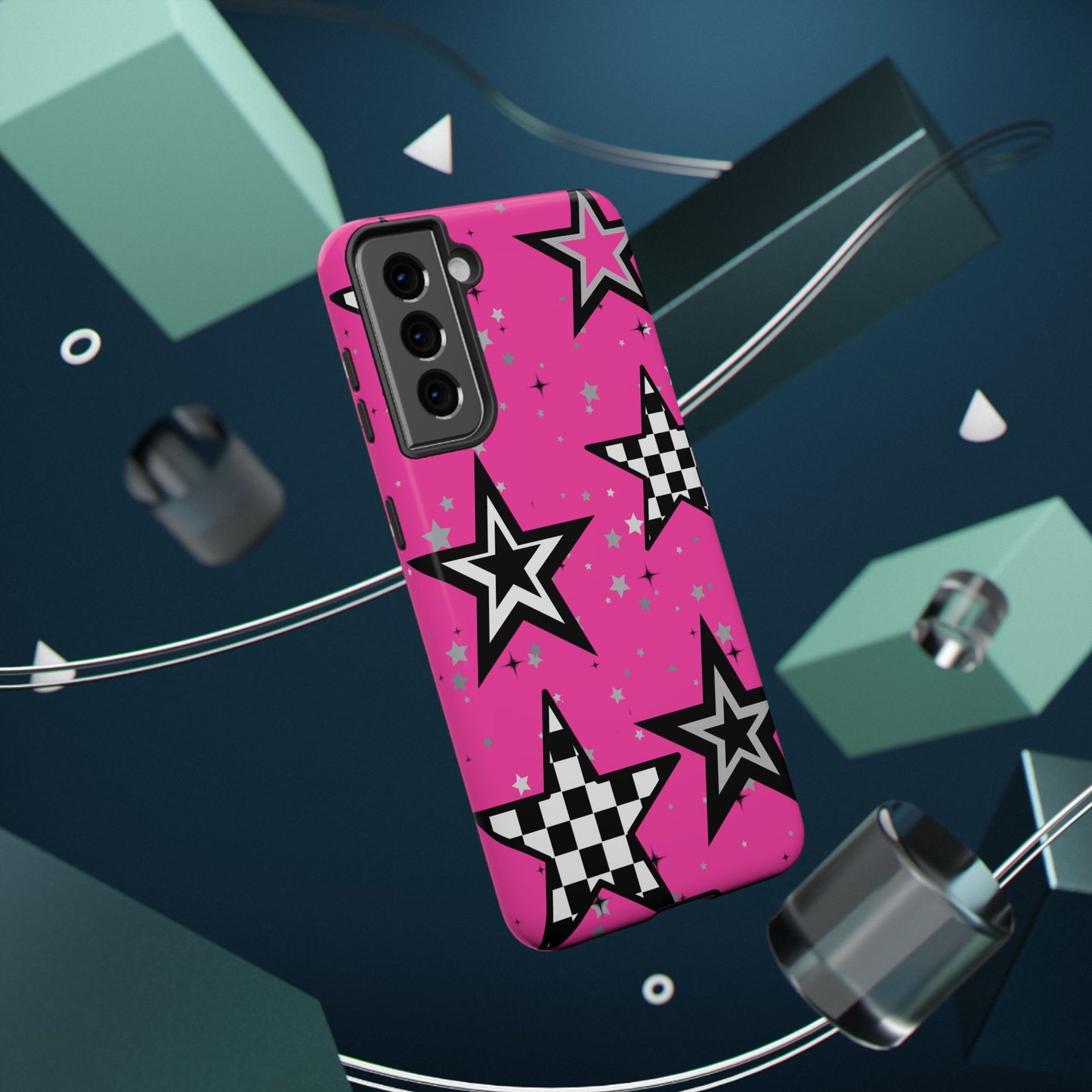 Starry Pink Impact-Resistant Case, Bold Phone Cover, Trendy Tech Accessory, Star, Gifts for Occasions, Phone Case, Iphone