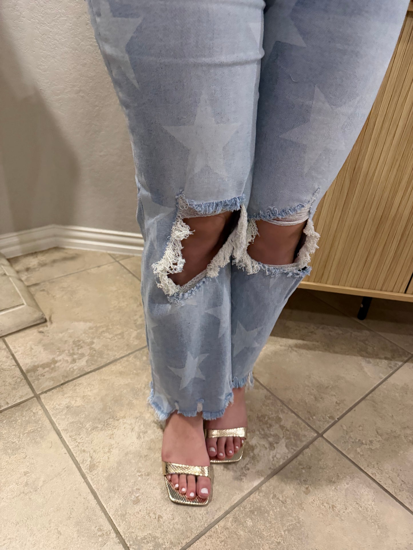 Risen star printed straight distressed jeans Fourth of July 4th of July Patriotic