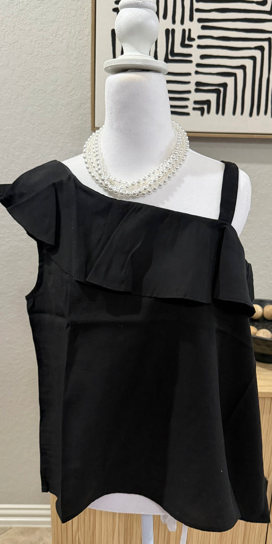 Black Asymmetrical Woven Top