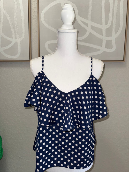 Blue Polka Dot cold shoulder blouse