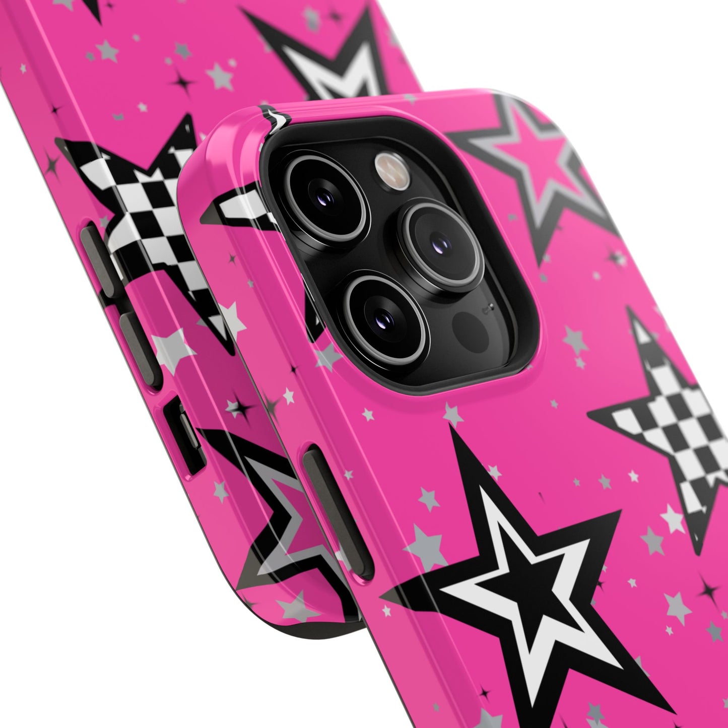 Starry Pink Impact-Resistant Case, Bold Phone Cover, Trendy Tech Accessory, Star, Gifts for Occasions, Phone Case, Iphone