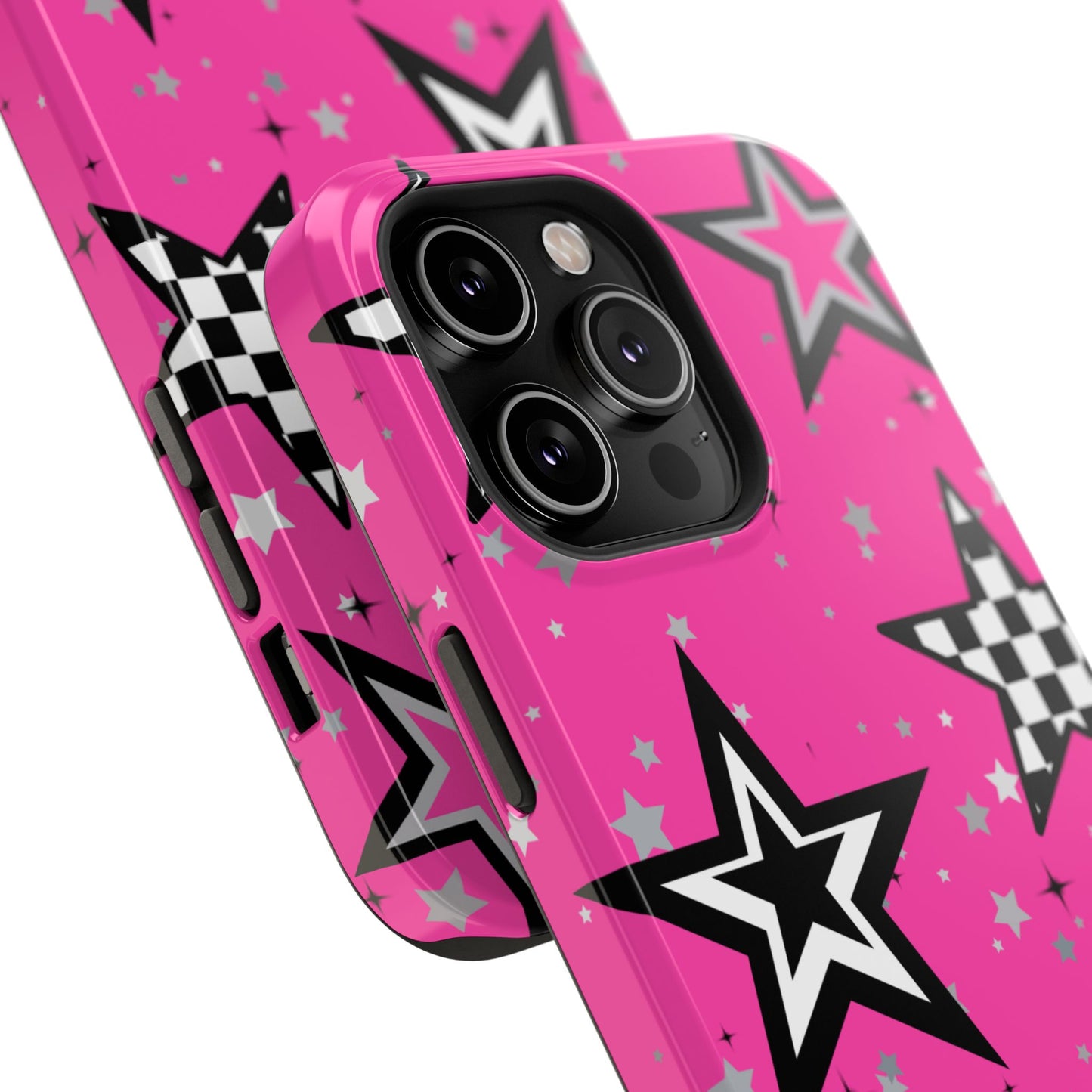 Starry Pink Impact-Resistant Case, Bold Phone Cover, Trendy Tech Accessory, Star, Gifts for Occasions, Phone Case, Iphone