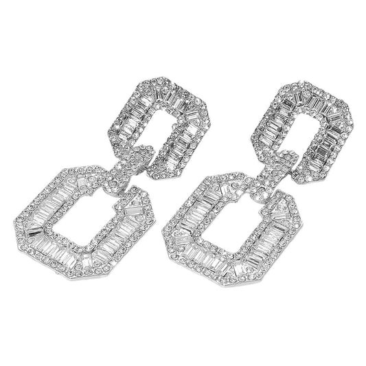 Geometric Faux Baguette stone embellished earrings