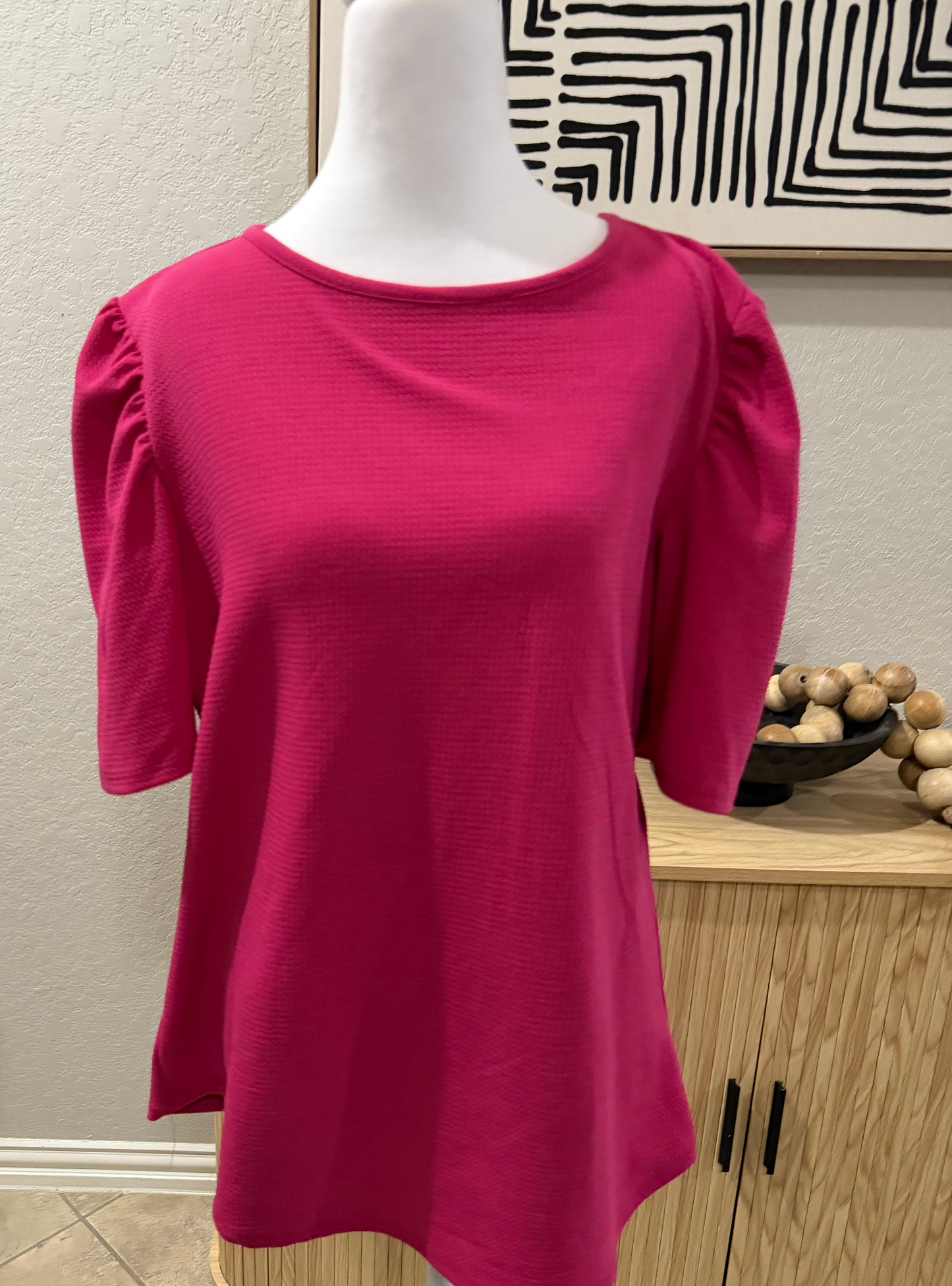 Hot magenta/pink gathered sleeve blouse