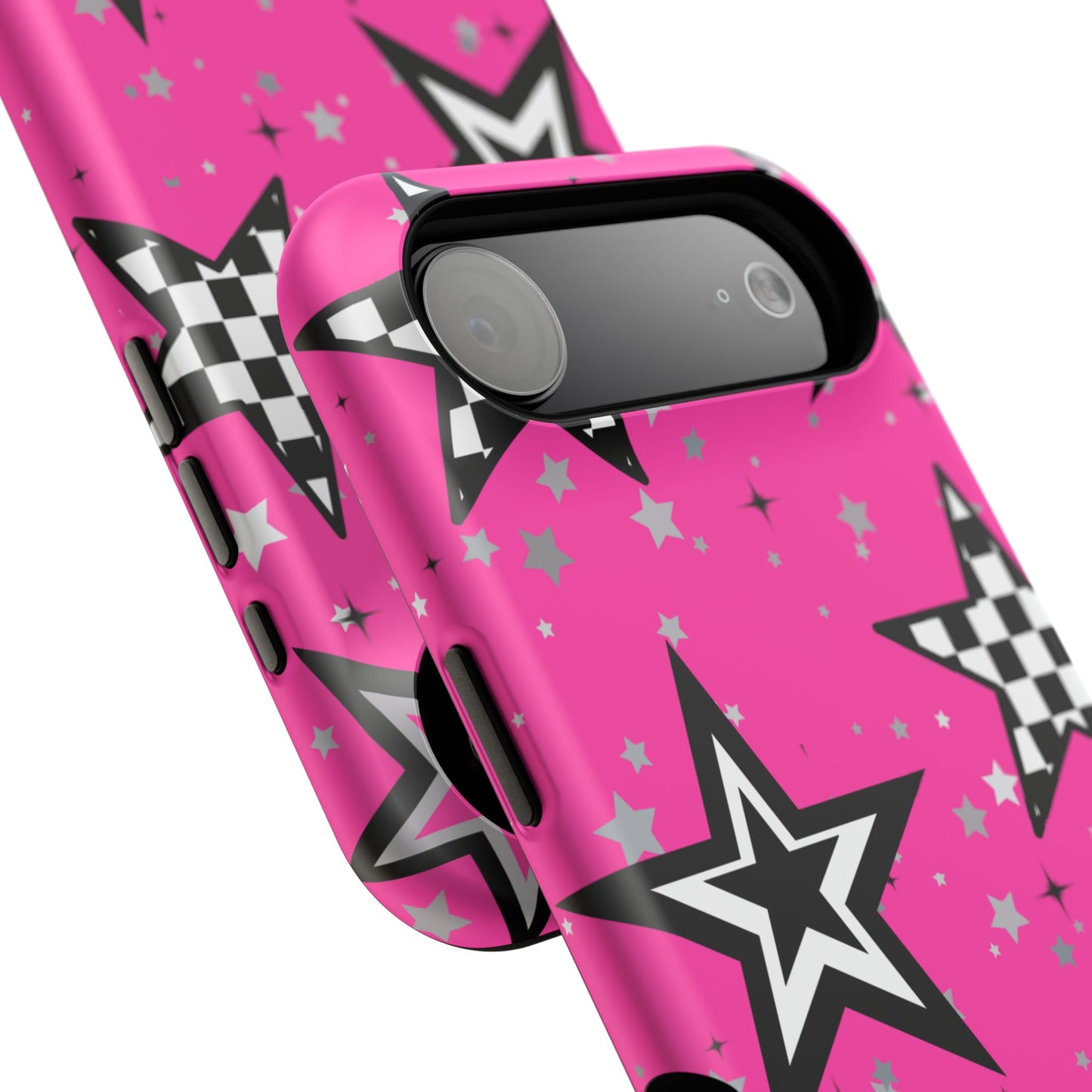 Starry Pink Impact-Resistant Case, Bold Phone Cover, Trendy Tech Accessory, Star, Gifts for Occasions, Phone Case, Iphone