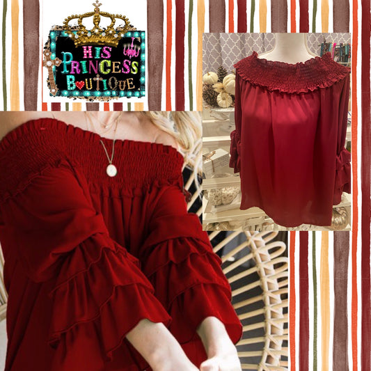 Maroon Ruffle Sleeve Top