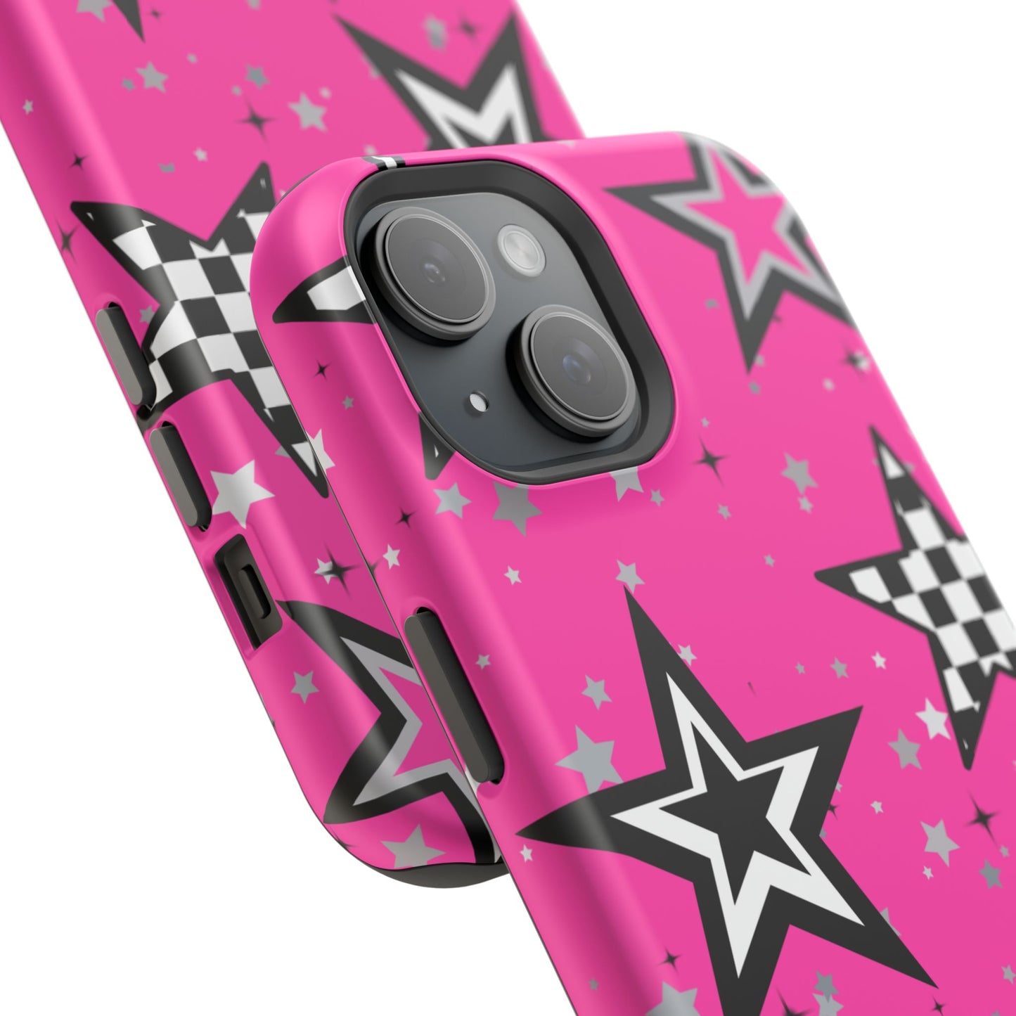 Starry Pink Impact-Resistant Case, Bold Phone Cover, Trendy Tech Accessory, Star, Gifts for Occasions, Phone Case, Iphone