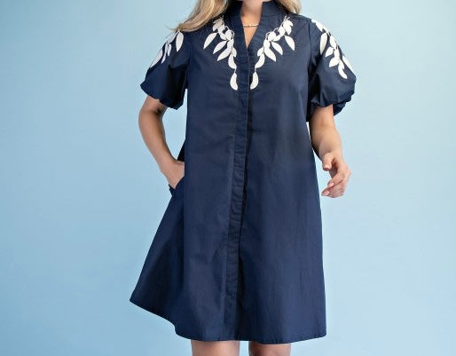 Navy dress with embroidery
