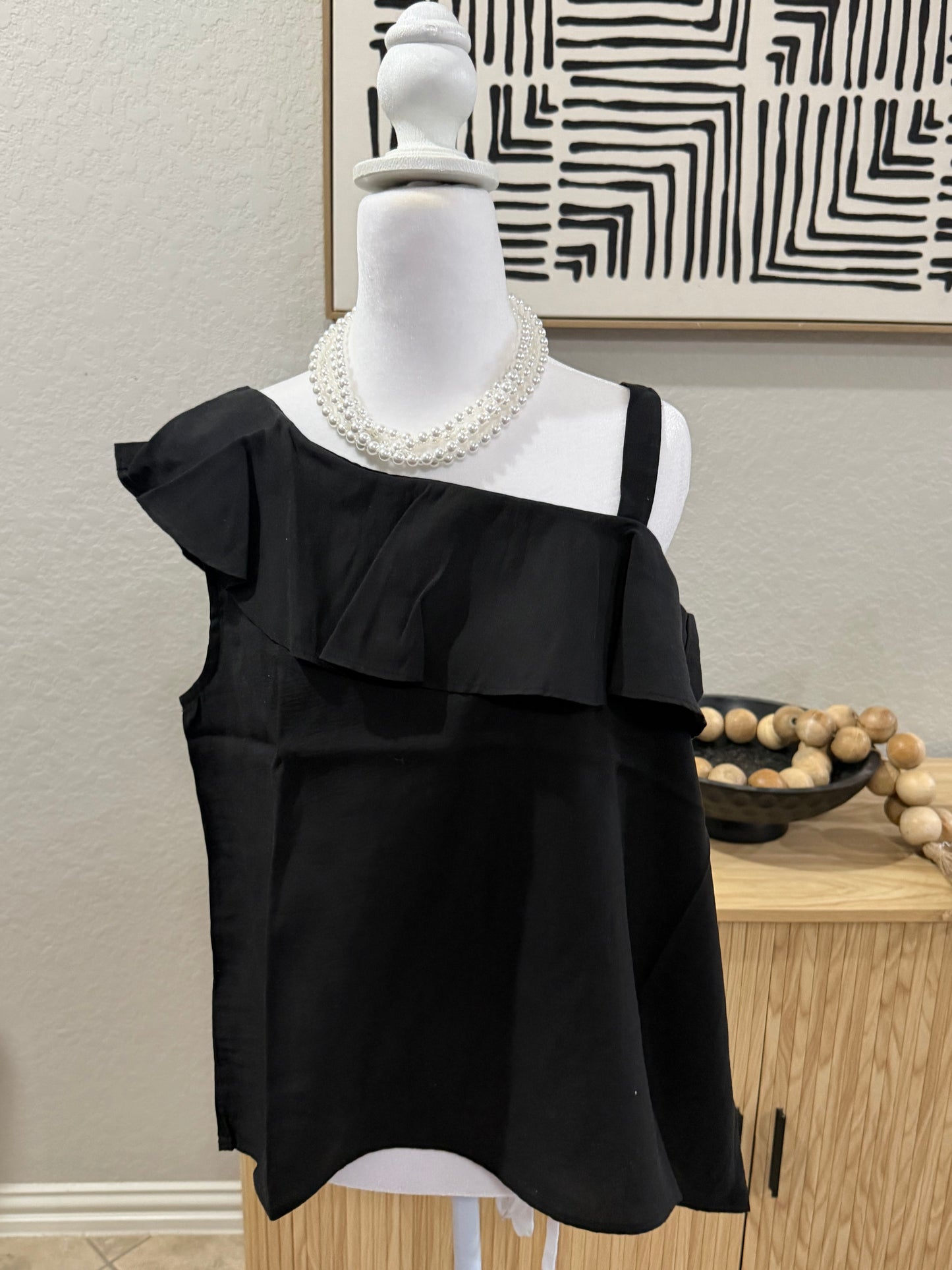 Black Asymmetrical Woven Top