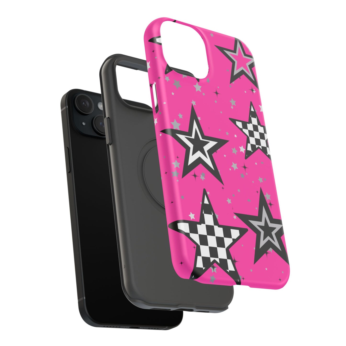 Starry Pink Impact-Resistant Case, Bold Phone Cover, Trendy Tech Accessory, Star, Gifts for Occasions, Phone Case, Iphone