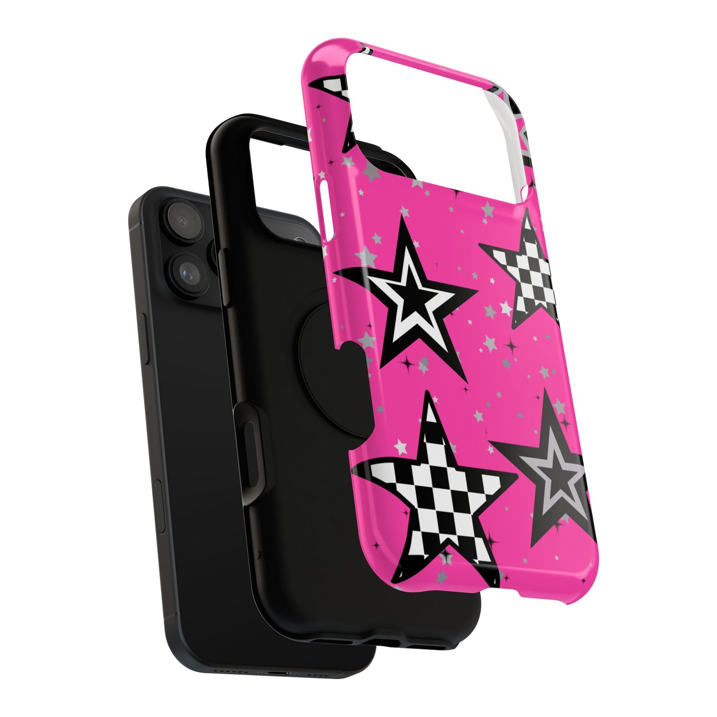 Starry Pink Impact-Resistant Case, Bold Phone Cover, Trendy Tech Accessory, Star, Gifts for Occasions, Phone Case, Iphone