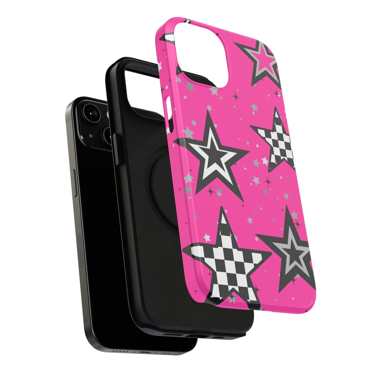 Starry Pink Impact-Resistant Case, Bold Phone Cover, Trendy Tech Accessory, Star, Gifts for Occasions, Phone Case, Iphone