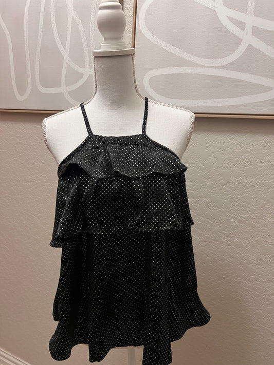 Black ruffle sparkle tank top