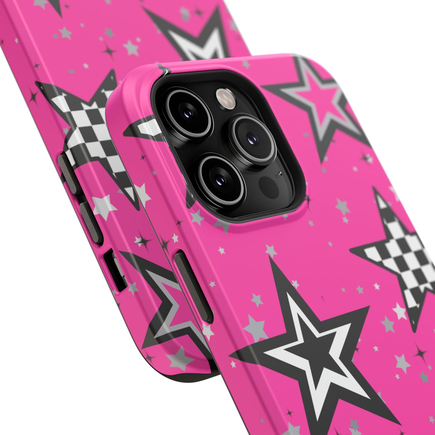 Starry Pink Impact-Resistant Case, Bold Phone Cover, Trendy Tech Accessory, Star, Gifts for Occasions, Phone Case, Iphone