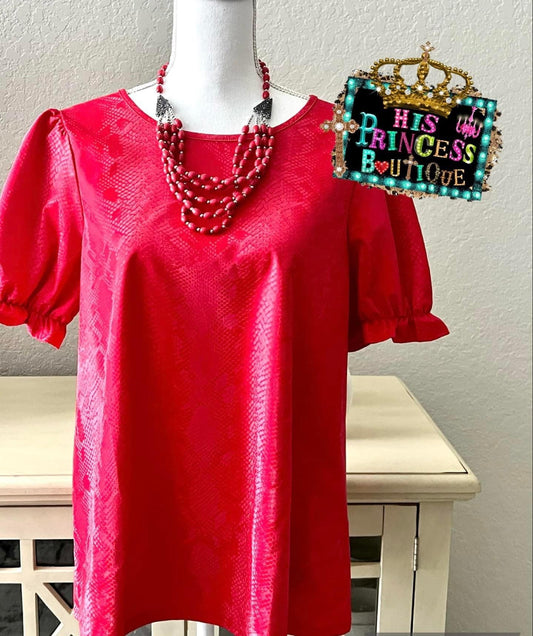 Faux Leather Red Snake Print Blouse