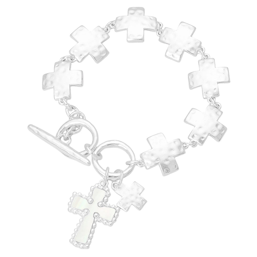 Silver cross bracelet with cross charms