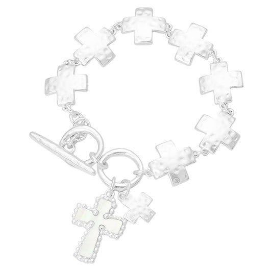 Silver cross bracelet with cross charms