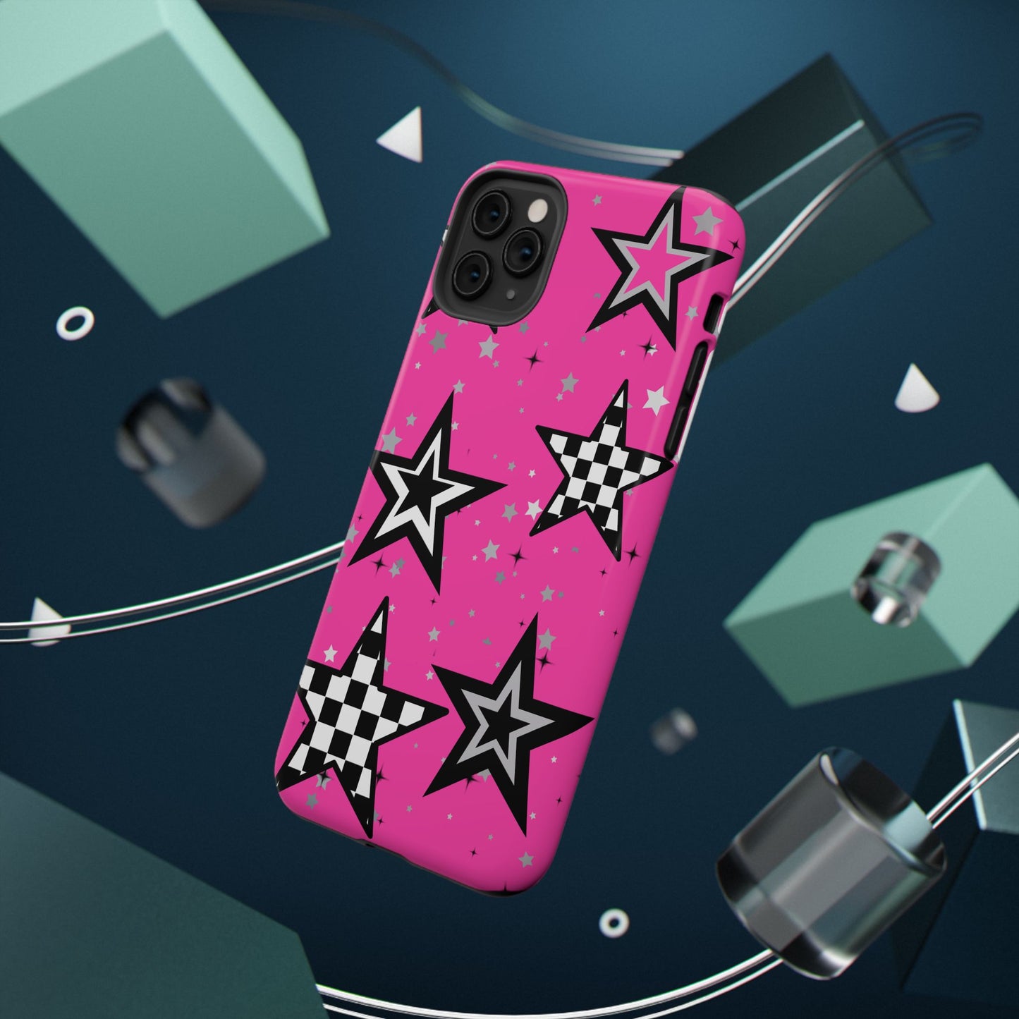Starry Pink Impact-Resistant Case, Bold Phone Cover, Trendy Tech Accessory, Star, Gifts for Occasions, Phone Case, Iphone