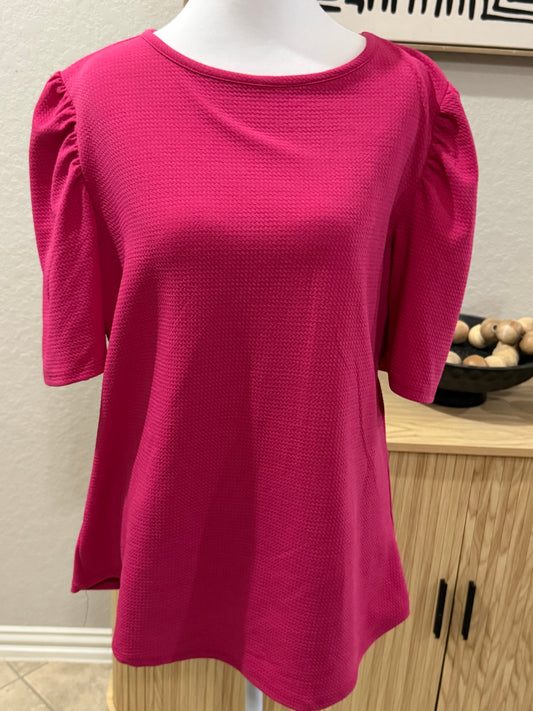 Hot magenta/pink gathered sleeve blouse