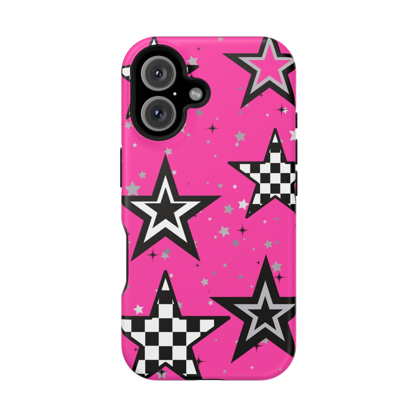 Starry Pink Impact-Resistant Case, Bold Phone Cover, Trendy Tech Accessory, Star, Gifts for Occasions, Phone Case, Iphone