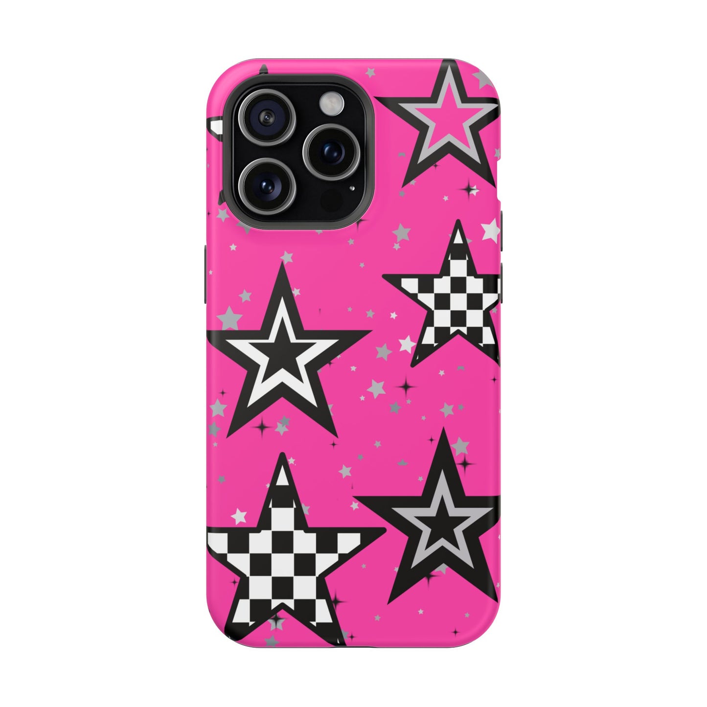 Starry Pink Impact-Resistant Case, Bold Phone Cover, Trendy Tech Accessory, Star, Gifts for Occasions, Phone Case, Iphone