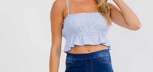 Gingham blue adjustable strap top