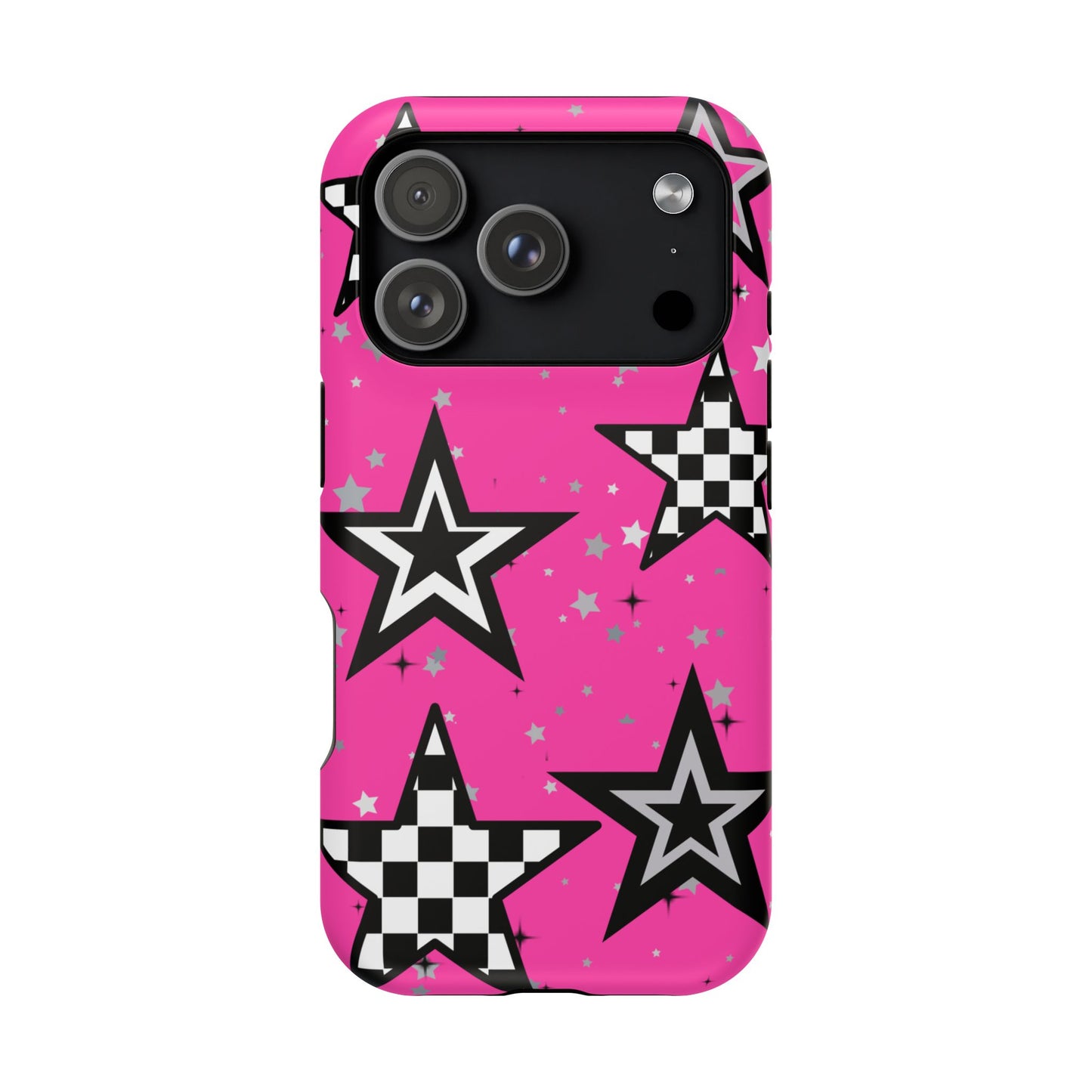 Starry Pink Impact-Resistant Case, Bold Phone Cover, Trendy Tech Accessory, Star, Gifts for Occasions, Phone Case, Iphone