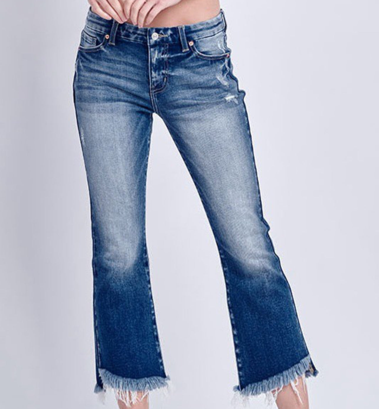 Stretch flare with frayed hem jeans