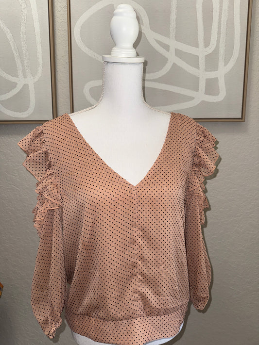 Mauve small polka dot cold shoulder top