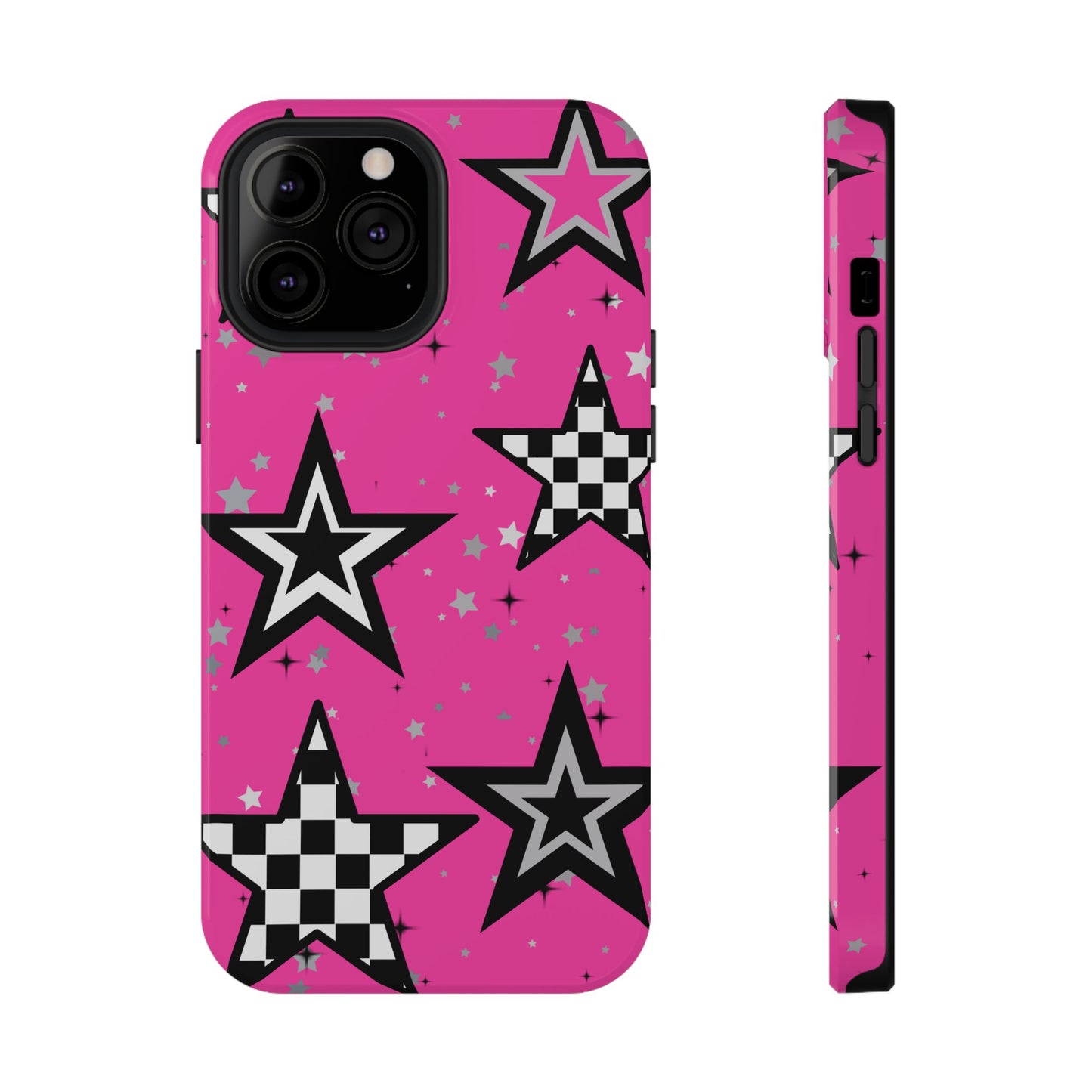 Starry Pink Impact-Resistant Case, Bold Phone Cover, Trendy Tech Accessory, Star, Gifts for Occasions, Phone Case, Iphone