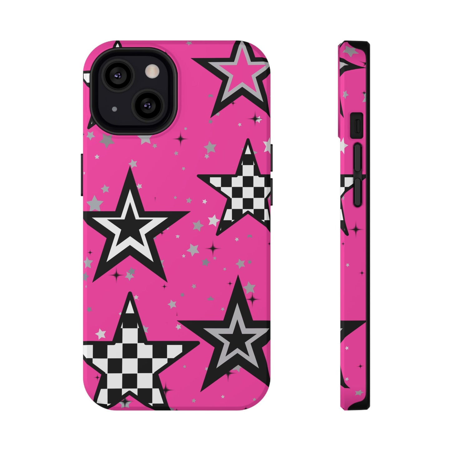 Starry Pink Impact-Resistant Case, Bold Phone Cover, Trendy Tech Accessory, Star, Gifts for Occasions, Phone Case, Iphone