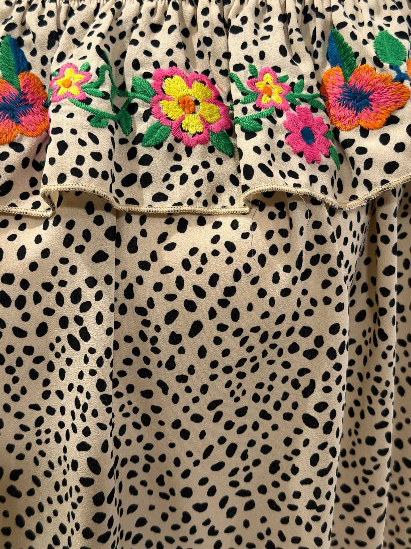 Animal print blouse with floral embroidery