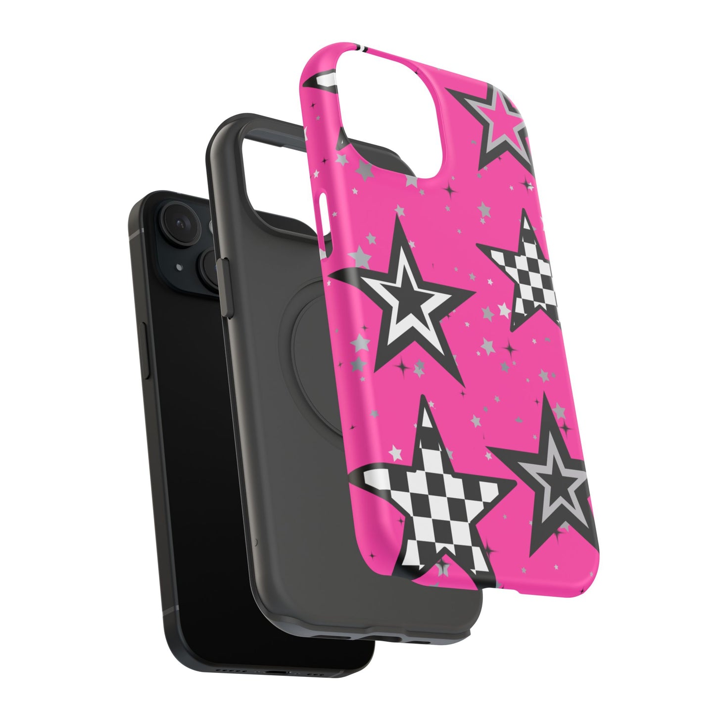 Starry Pink Impact-Resistant Case, Bold Phone Cover, Trendy Tech Accessory, Star, Gifts for Occasions, Phone Case, Iphone